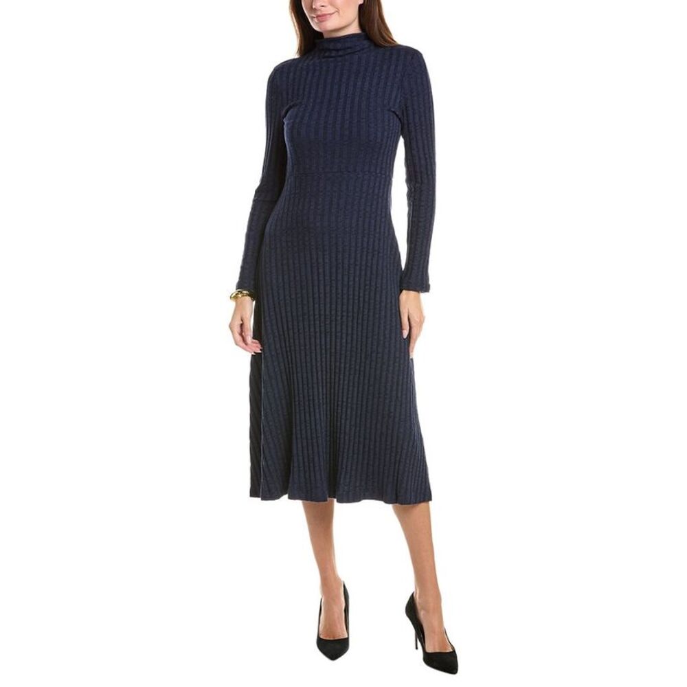 Michael Stars Womens Lenox Mock Neck Midi Dress, Blue
